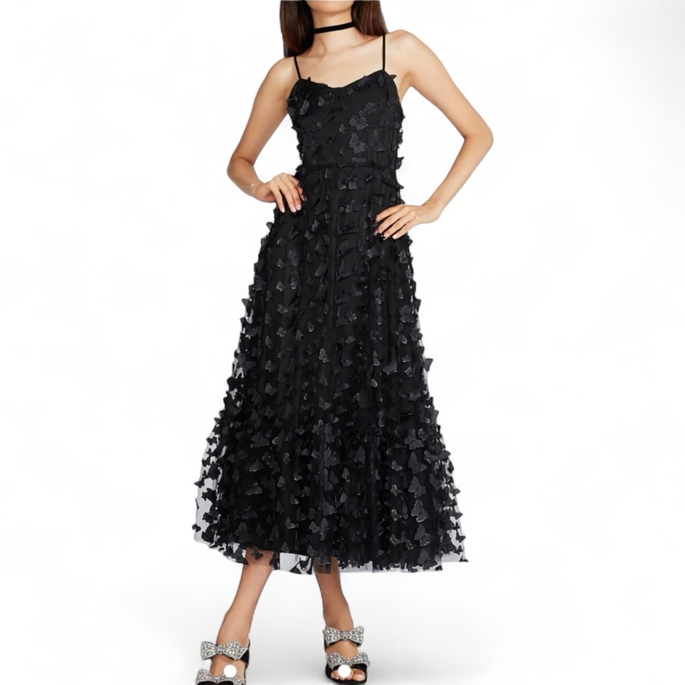 BETSEYS BUTTERFLY MAXI DRESS BLACK Large NWT
